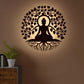 Meditating Lord Buddha Art Backlit Wooden Wall Hanging with LED Night Light Walnut Finish