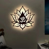 Hindu OM Inside Lotus Flower Backlit Wooden Wall Decor with LED Night Light | Walnut Finish