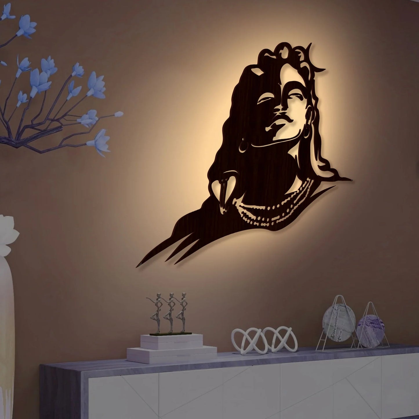 Elegant Backlit Adiyogi Lord Shiva Wooden Wall Hanging with Night Light | Decorative wall design