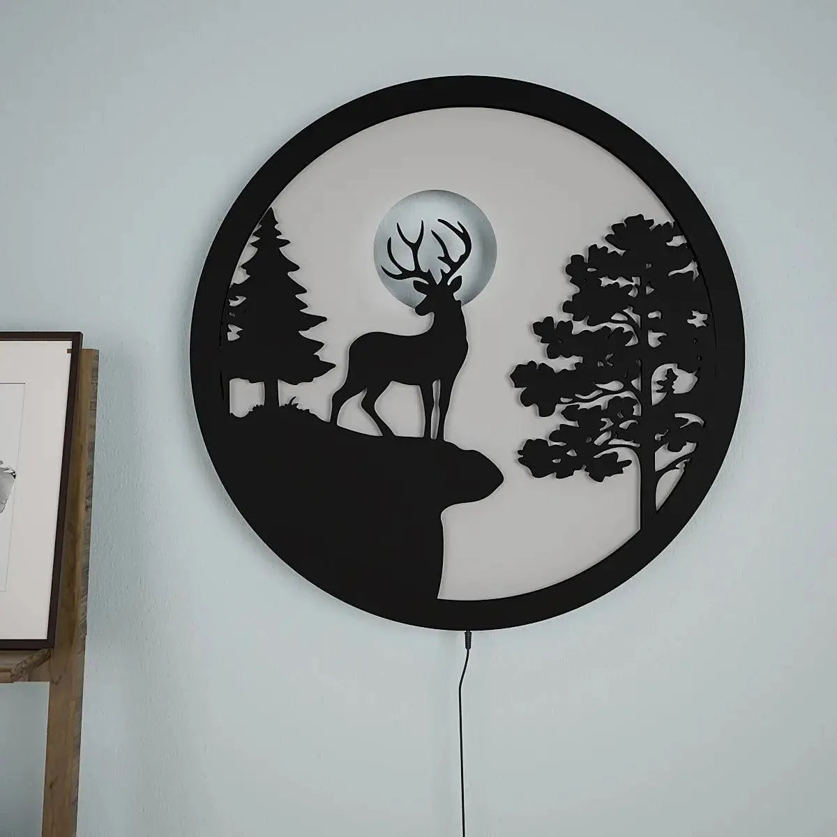 High-Quality Backlit Acrylic Wall Decor | Deer and Trees Design for Kitchen Décor