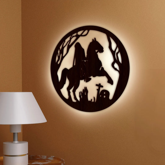 Ghost Rider Backlit Wooden Wall Decor with LED Night Light | Stylish Walnut Finish