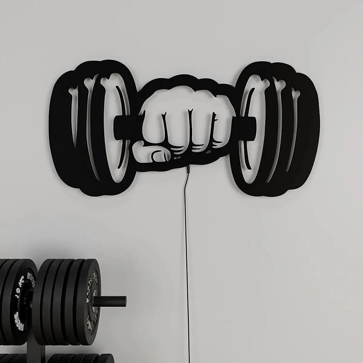 Dumble-Shaped Backlit Acrylic Wall Art for Gym | Unique Fitness Decor