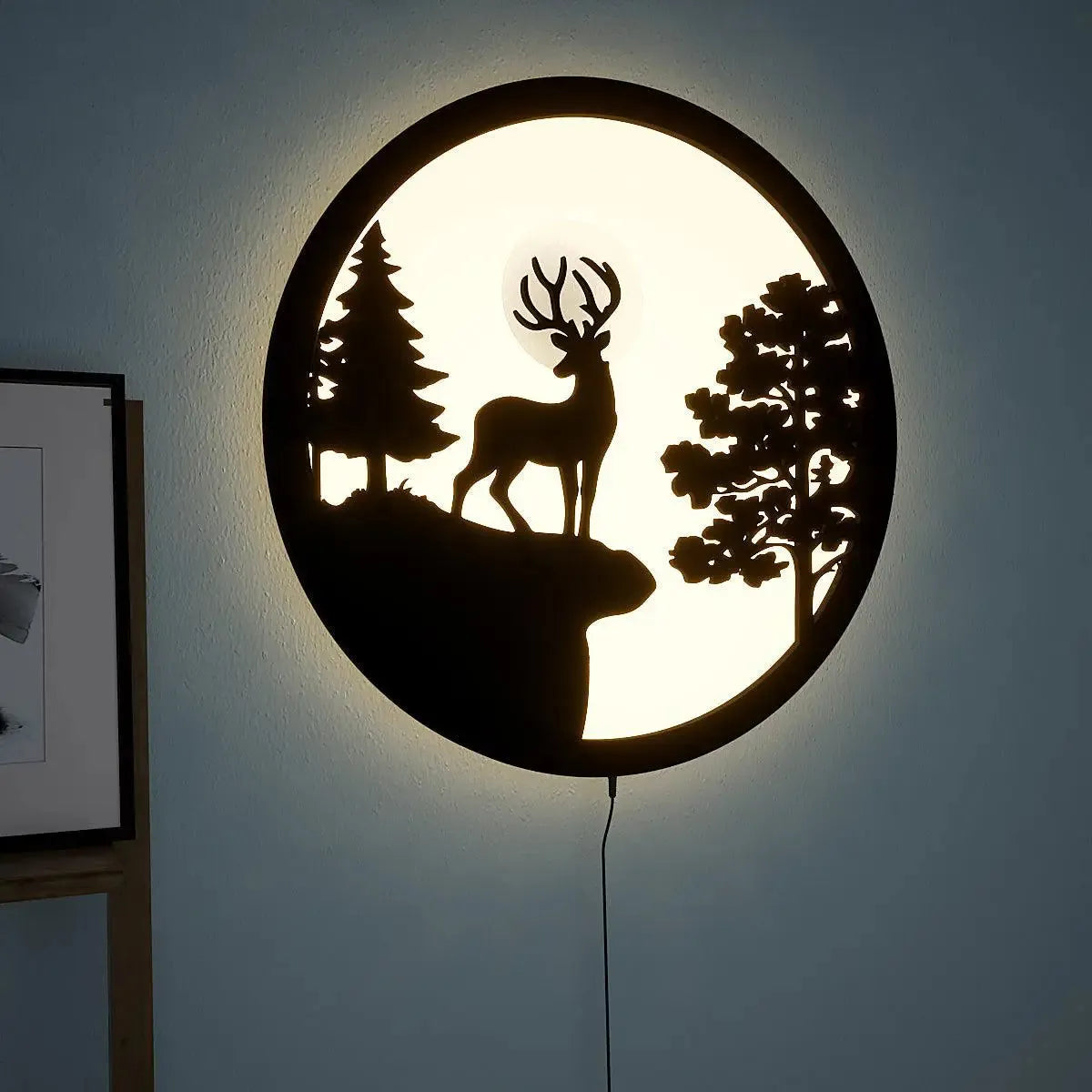 High-Quality Backlit Acrylic Wall Decor | Deer and Trees Design for Kitchen Décor