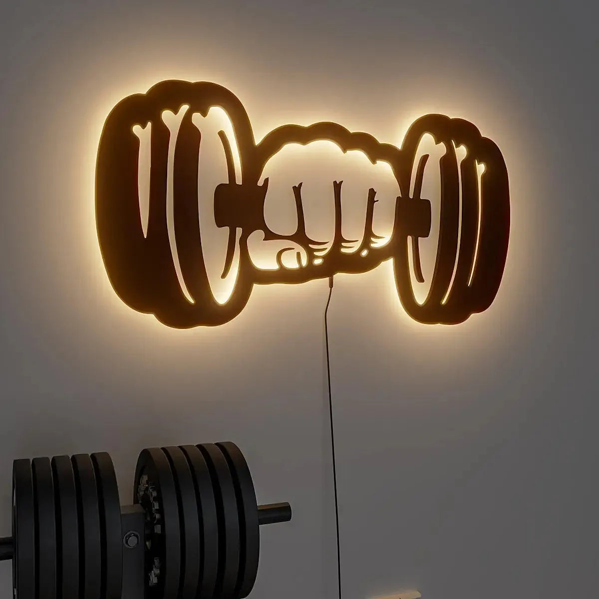 Dumble-Shaped Backlit Acrylic Wall Art for Gym | Unique Fitness Decor