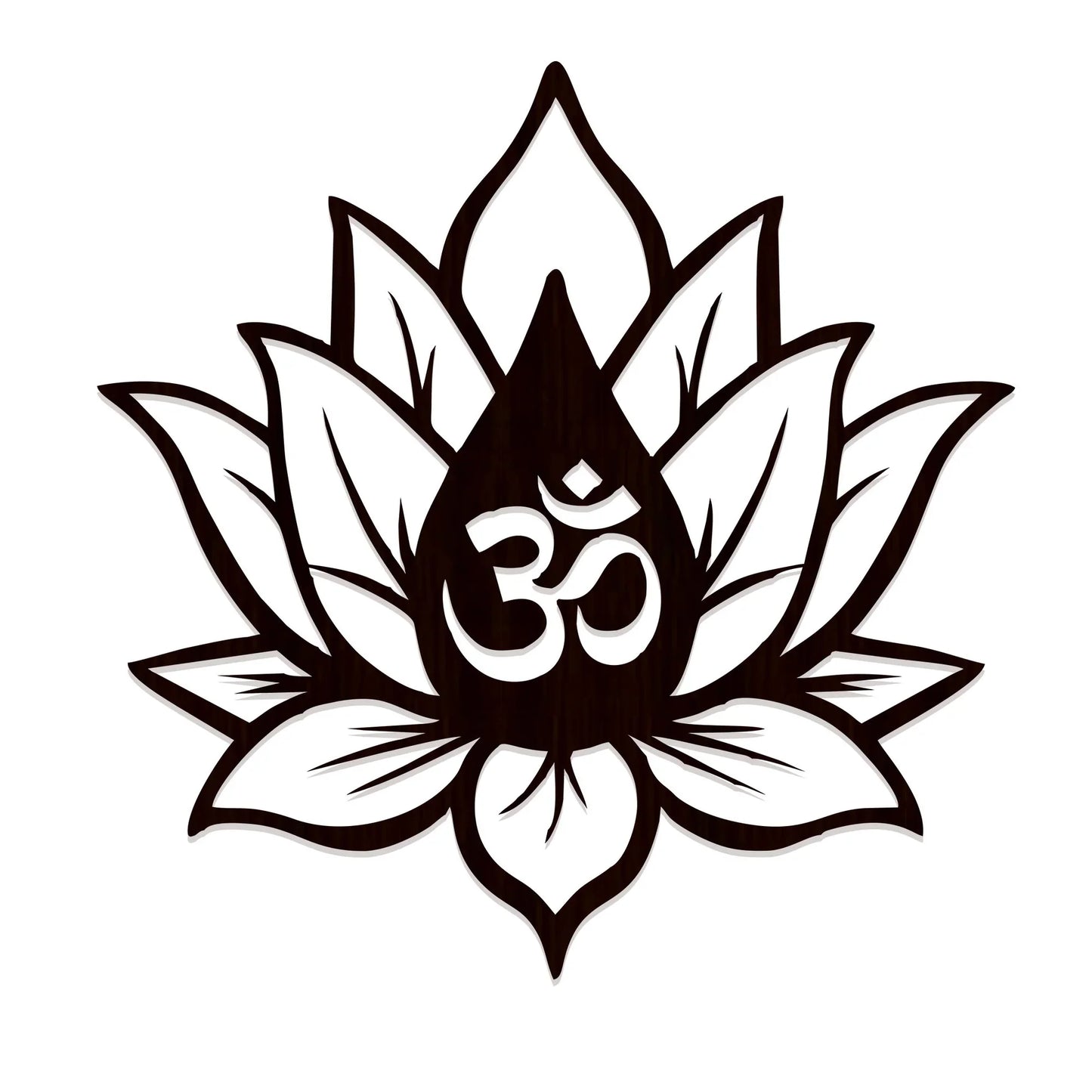 Hindu OM Inside Lotus Flower Backlit Wooden Wall Decor with LED Night Light | Walnut Finish