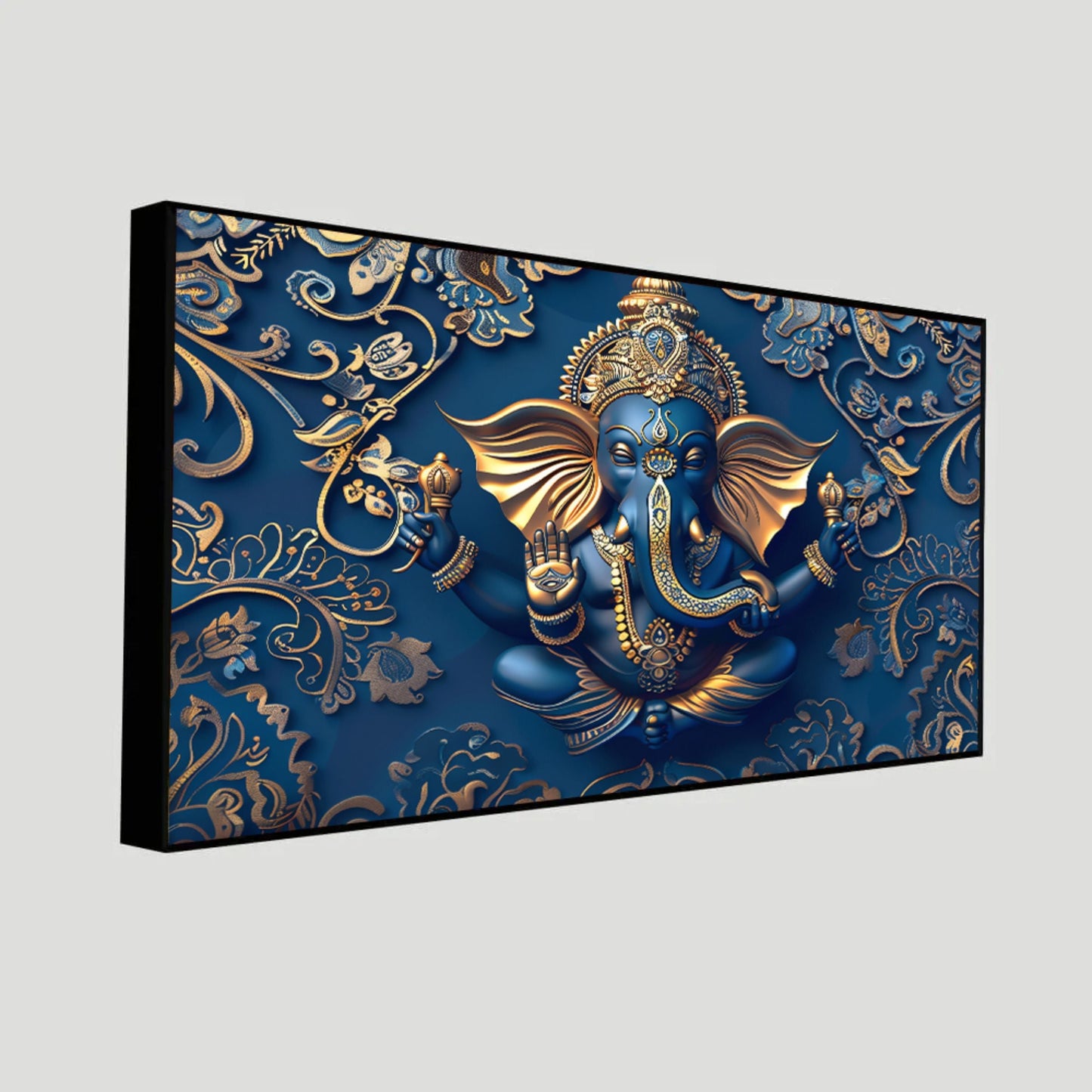 Ganesha Grace | Blue & Gold Designed Lord Ganesha Decor Painting Wall Art