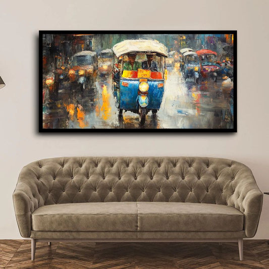 Beautiful Street Road Painting in Rain | Atmospheric Urban Landscape Wall Art