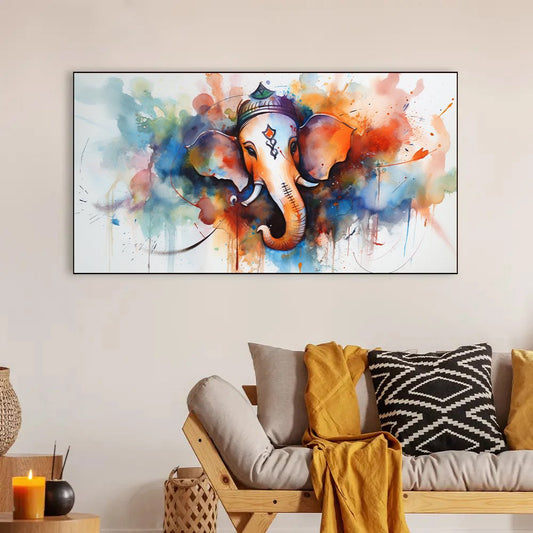 A Holistic Canvas Painting That Brings Joy and Harmony to Your Living Space | Colors of Ganpati | Canvas Wall Art to Brighten Your Living Room, Bedroom, or Office