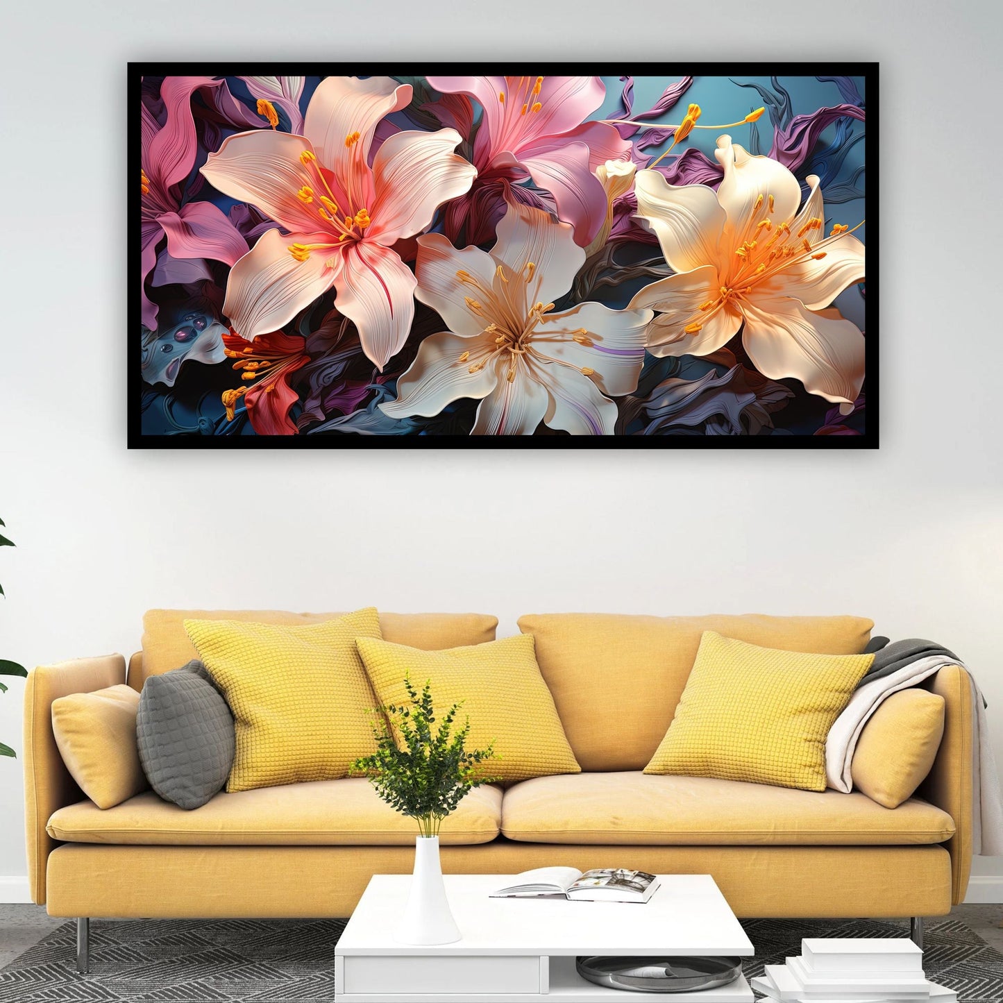 Hand-Painted Flower Wall Painting | Vibrant Floral Art for Home Décor