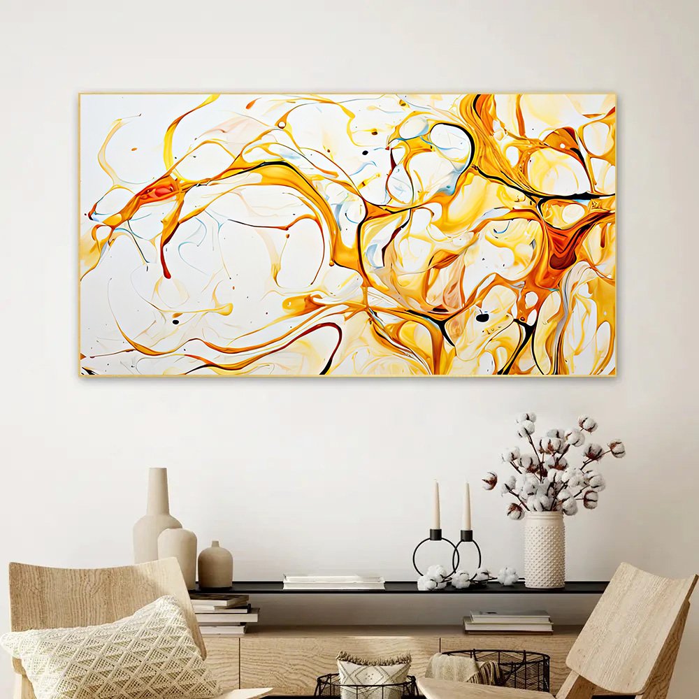 Canvas Myntra abstract-white-gold-luxuryWall Painting for Living Room, Bedroom, Office.