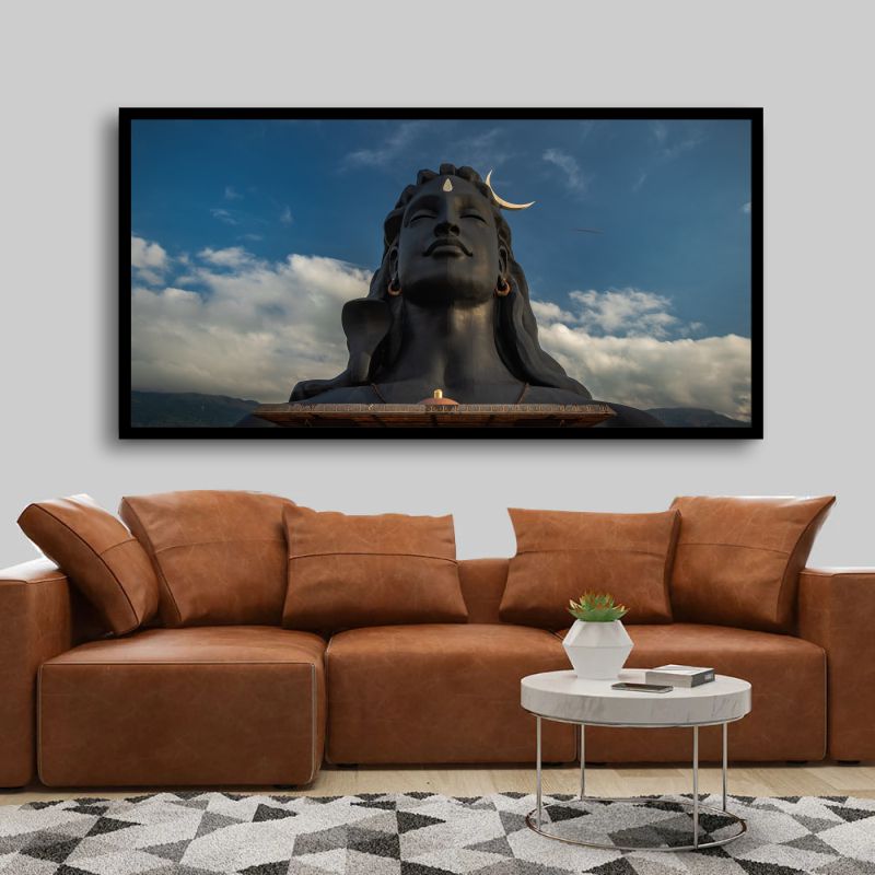 Divine Lord Shiva Adiyogi Wall Painting | Sky View Spiritual Canvas Art for Meditation & Home Décor