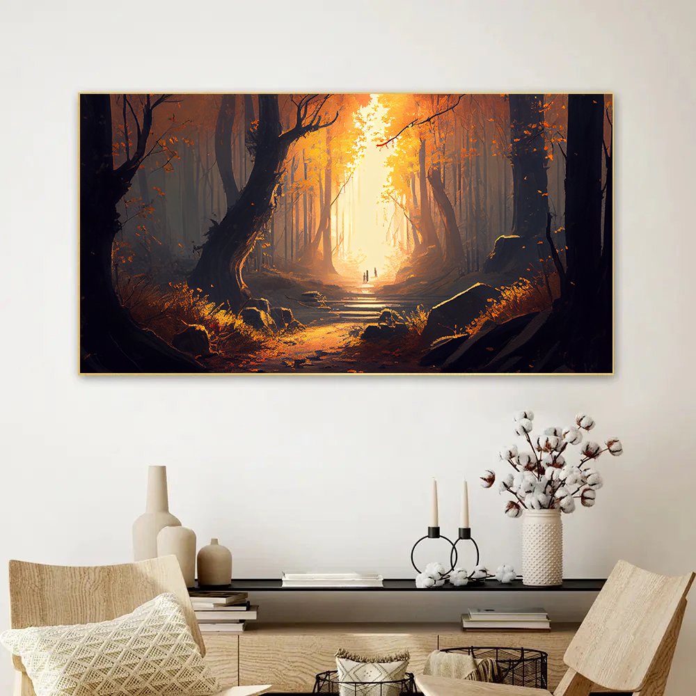 Canvas Myntra autumn-forest-acrylic-painting-spooky-mystery-dusk Wall Painting for Living Room, Bedroom, Office.