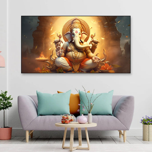 The Remover of Obstacles | Lord Ganesh Canvas | Wall Painting for Living Room, Bedroom, Office.