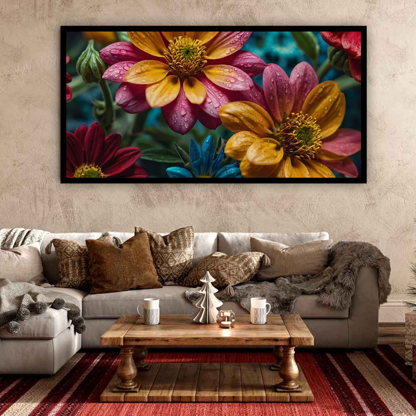 Elegant Floral Flower Wall Art | Vibrant Bloom Design for Bedroom Decor