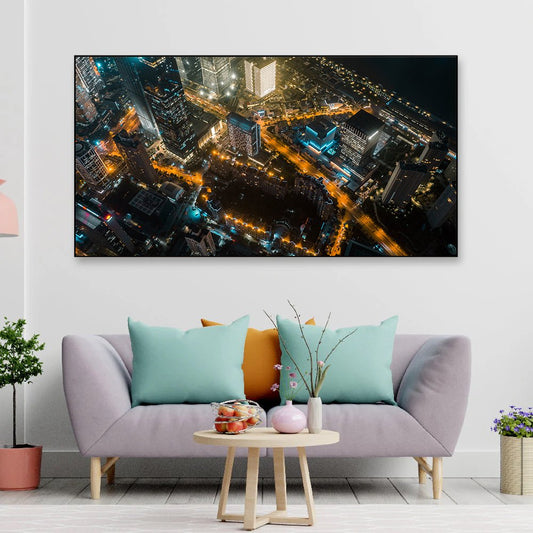 Canvas Myntra Shanghai City Wall Painting | Vibrant Urban Landscape Art for Modern Interiors