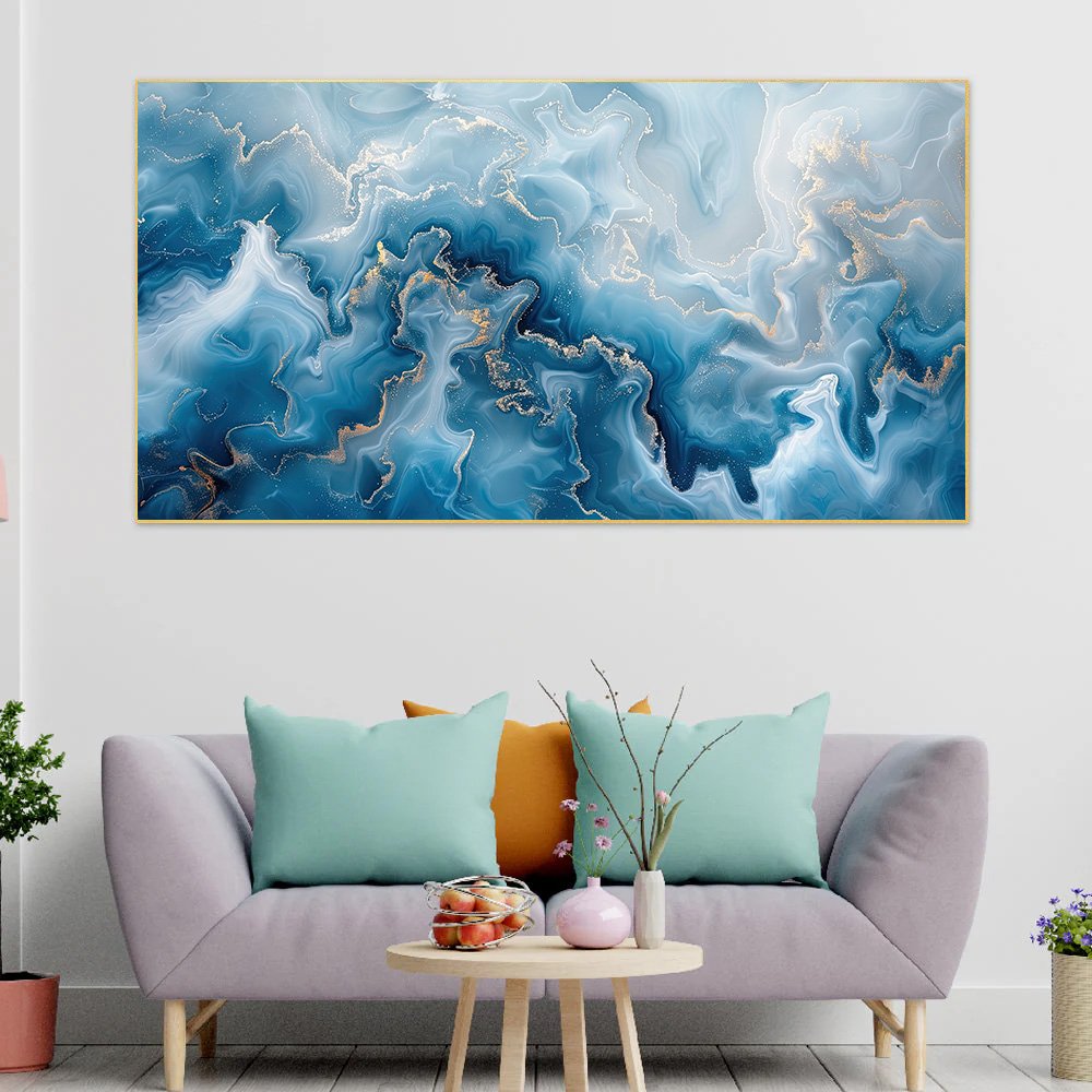 Canvas Myntra blue-white-abstract Canvas Wall Painting for Living Room, Bedroom, Office.