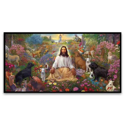 Divine Companionship | Jesus and His Dogs in the Garden Canvas | Wall Painting