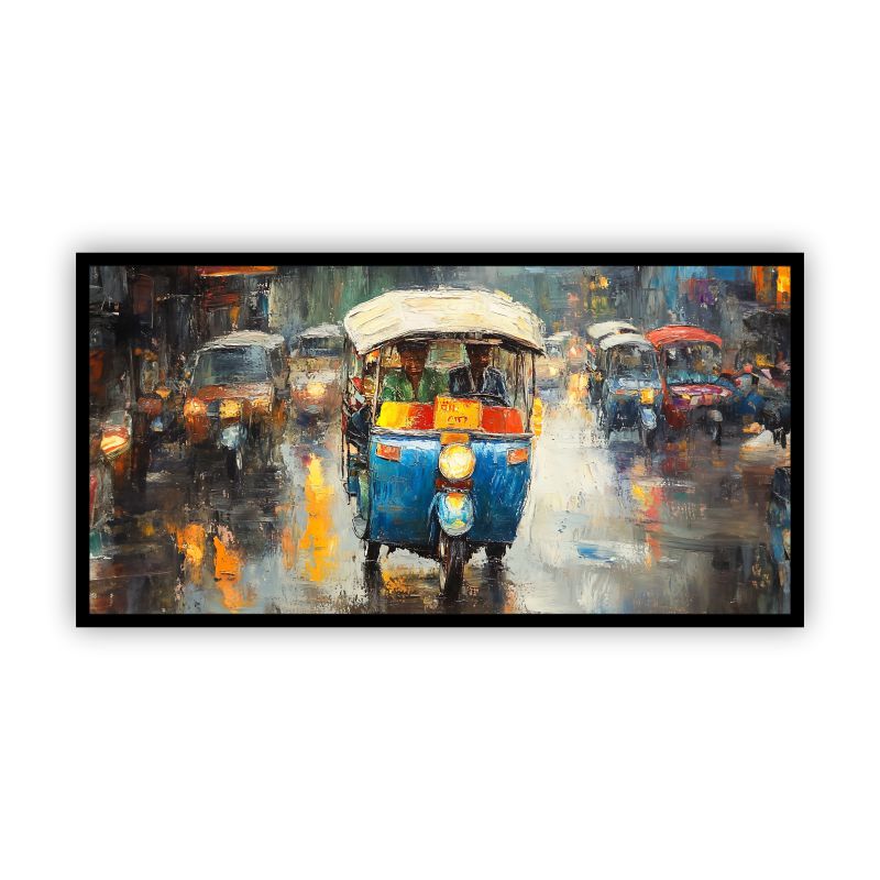 Beautiful Street Road Painting in Rain | Atmospheric Urban Landscape Wall Art