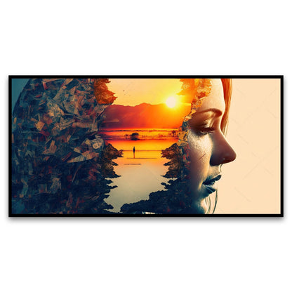 Canvas Myntra double-exposure-woman-portrait-with-orange-sunset-peaceful-mind Canvas Wall Painting for Living Room, Bedroom, Office.