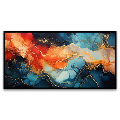 Canvas Myntra abstract-painting-blue-orange-swirl-with-gold Wall Painting for Living Room, Bedroom, Office.