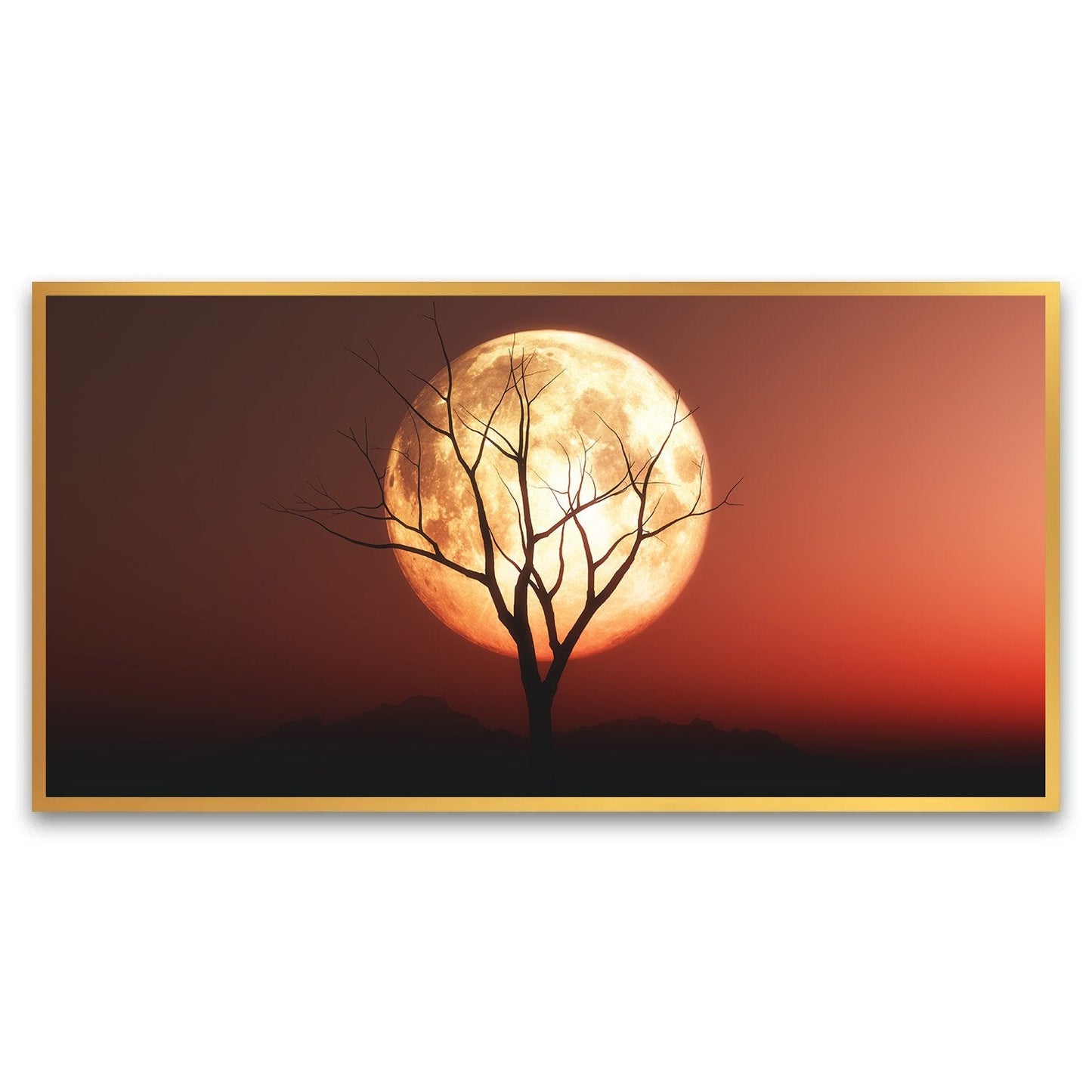 Nature's Embrace | Tree Silhouette Against a Red Moon | Old Tree Canvas Art | Wall Painting