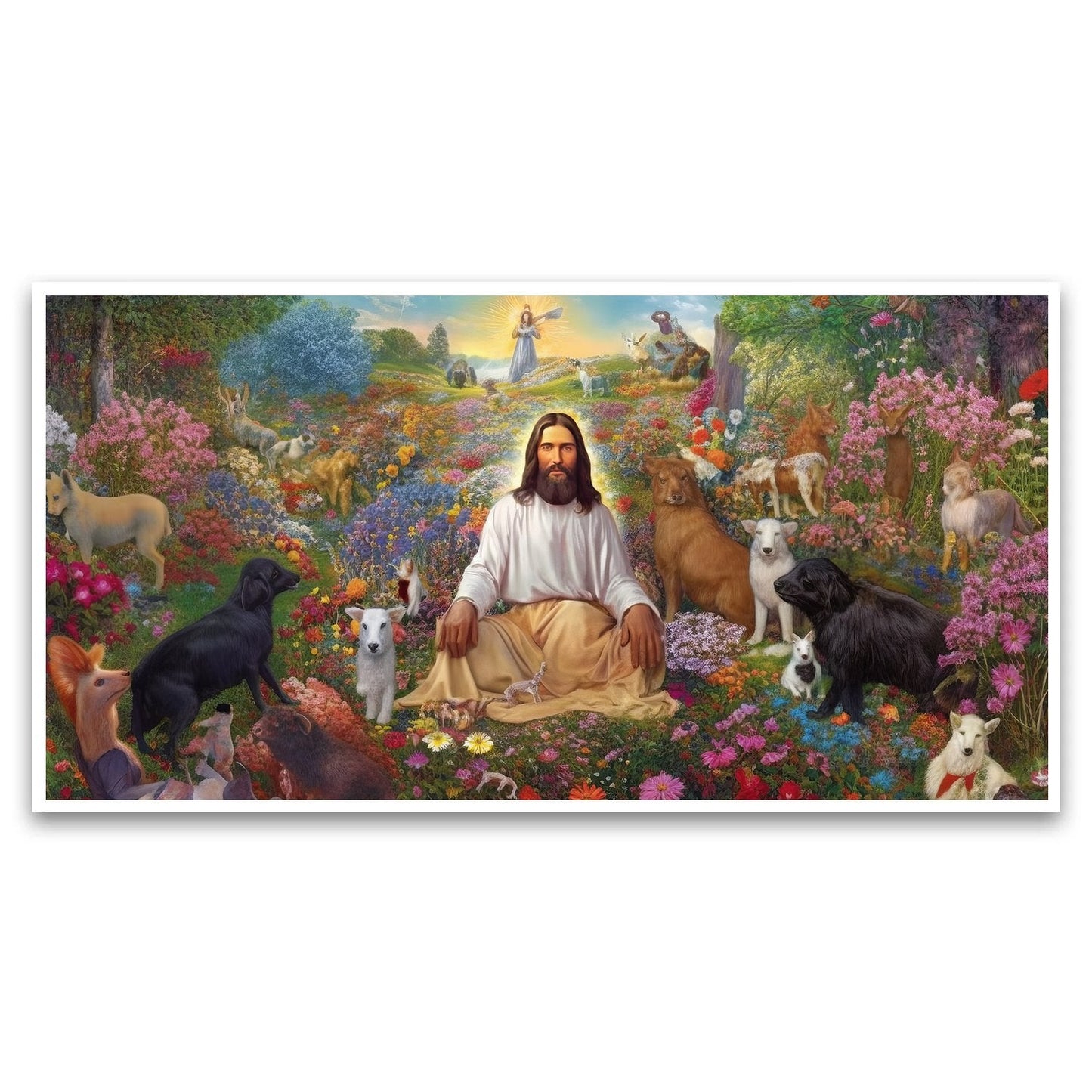 Divine Companionship | Jesus and His Dogs in the Garden Canvas | Wall Painting