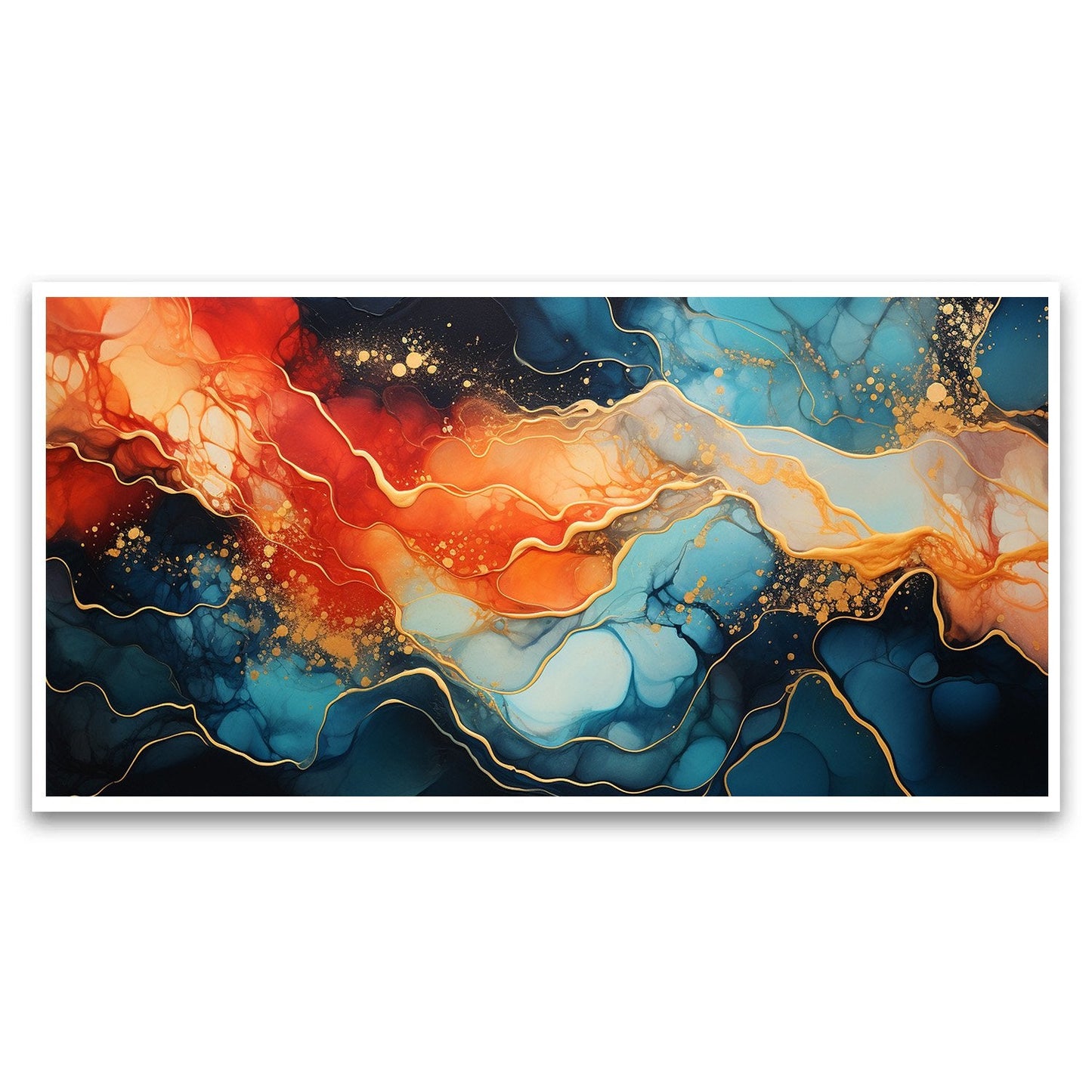 Canvas Myntra abstract-painting-blue-orange-swirl-with-gold Wall Painting for Living Room, Bedroom, Office.