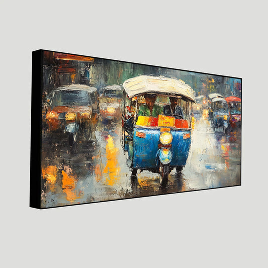 Beautiful Street Road Painting in Rain | Atmospheric Urban Landscape Wall Art