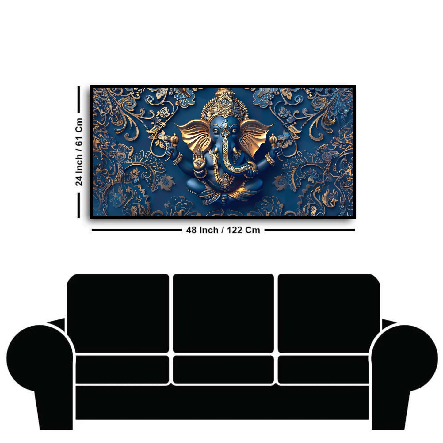 Ganesha Grace | Blue & Gold Designed Lord Ganesha Decor Painting Wall Art