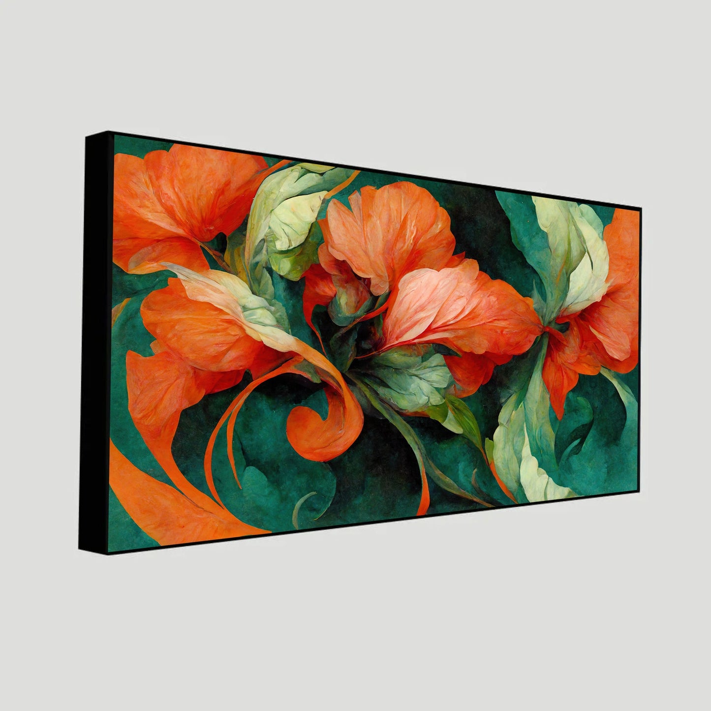 Handcrafted Orange and Green Flower Wall Painting | Artistic Home Accent