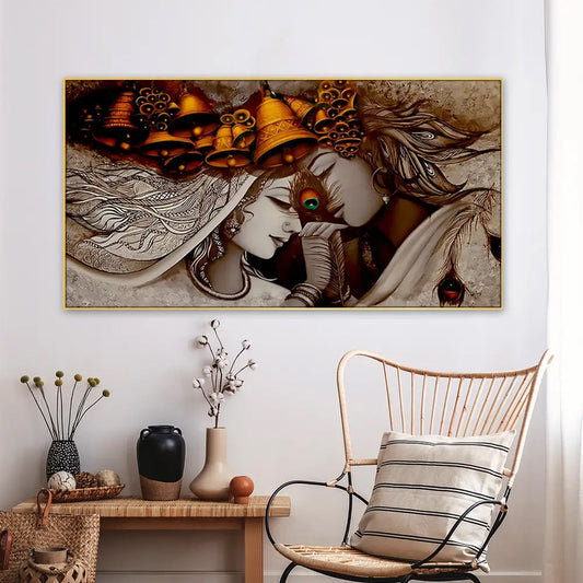 Radha Krishna Floating Framed Canvas Wall Painting