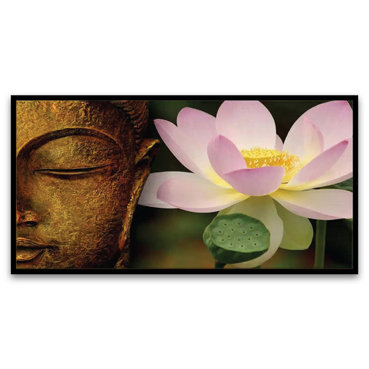 Lord Buddha with Lotus Spiritual Floating Framed Canvas Wall Painting