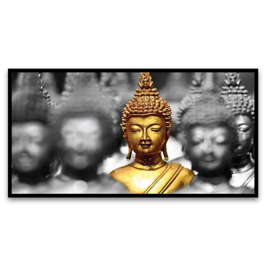 Golden Buddha Statues Spiritual Floating Framed Canvas Wall Painting for Tranquil Home Decor