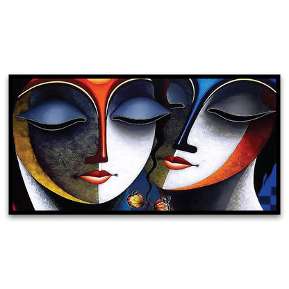 Radha Krishna Romantic Floating Framed Canvas Wall Painting