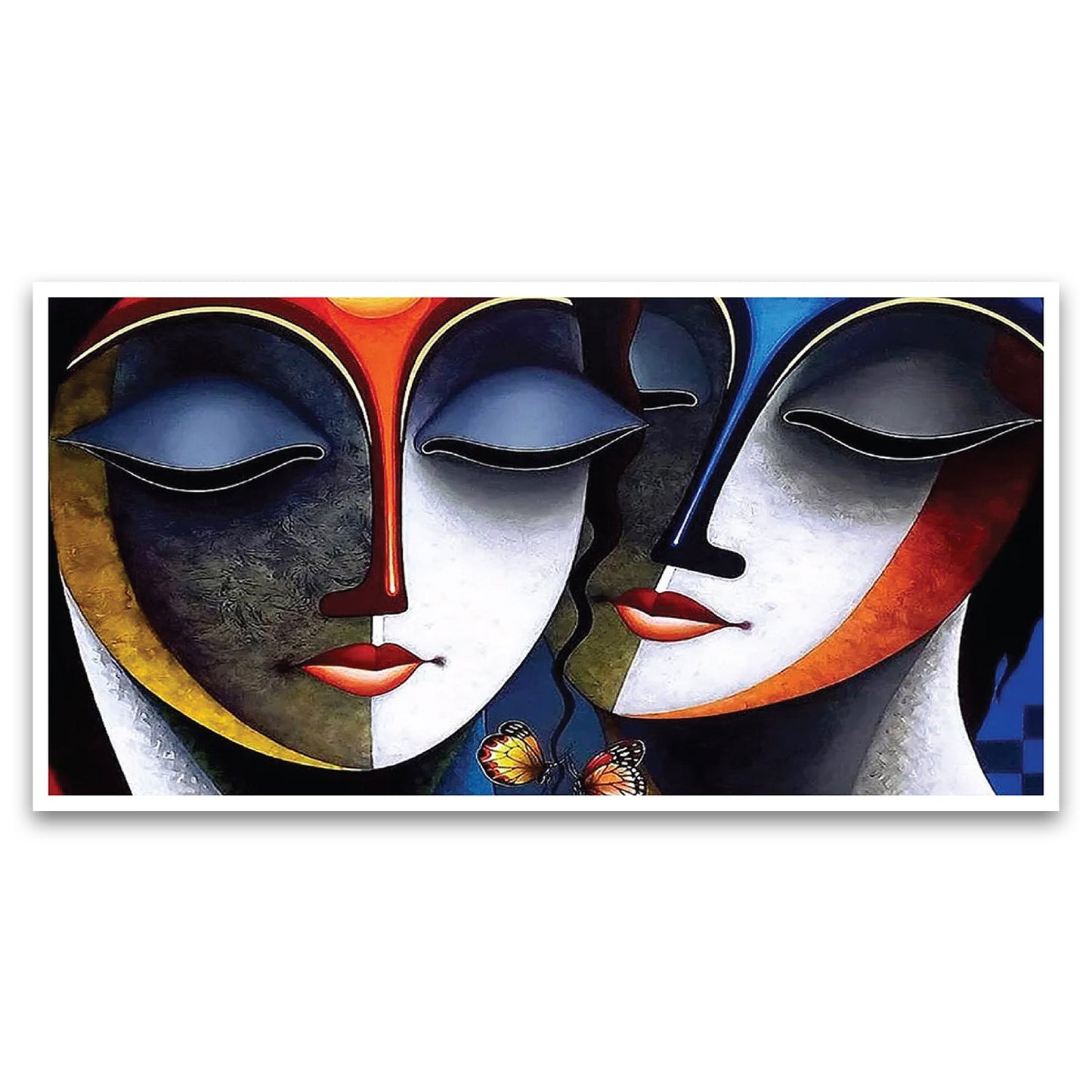 Radha Krishna Romantic Floating Framed Canvas Wall Painting