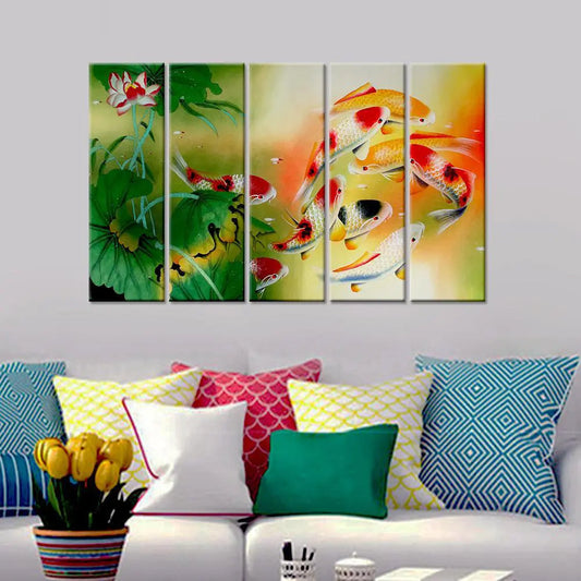 Colorful Fish Multiple Frame Panel Canvas Wall Painting for Home Living Room, Bedroom, Office Wall Decoration (24" x 8" Each Panel)