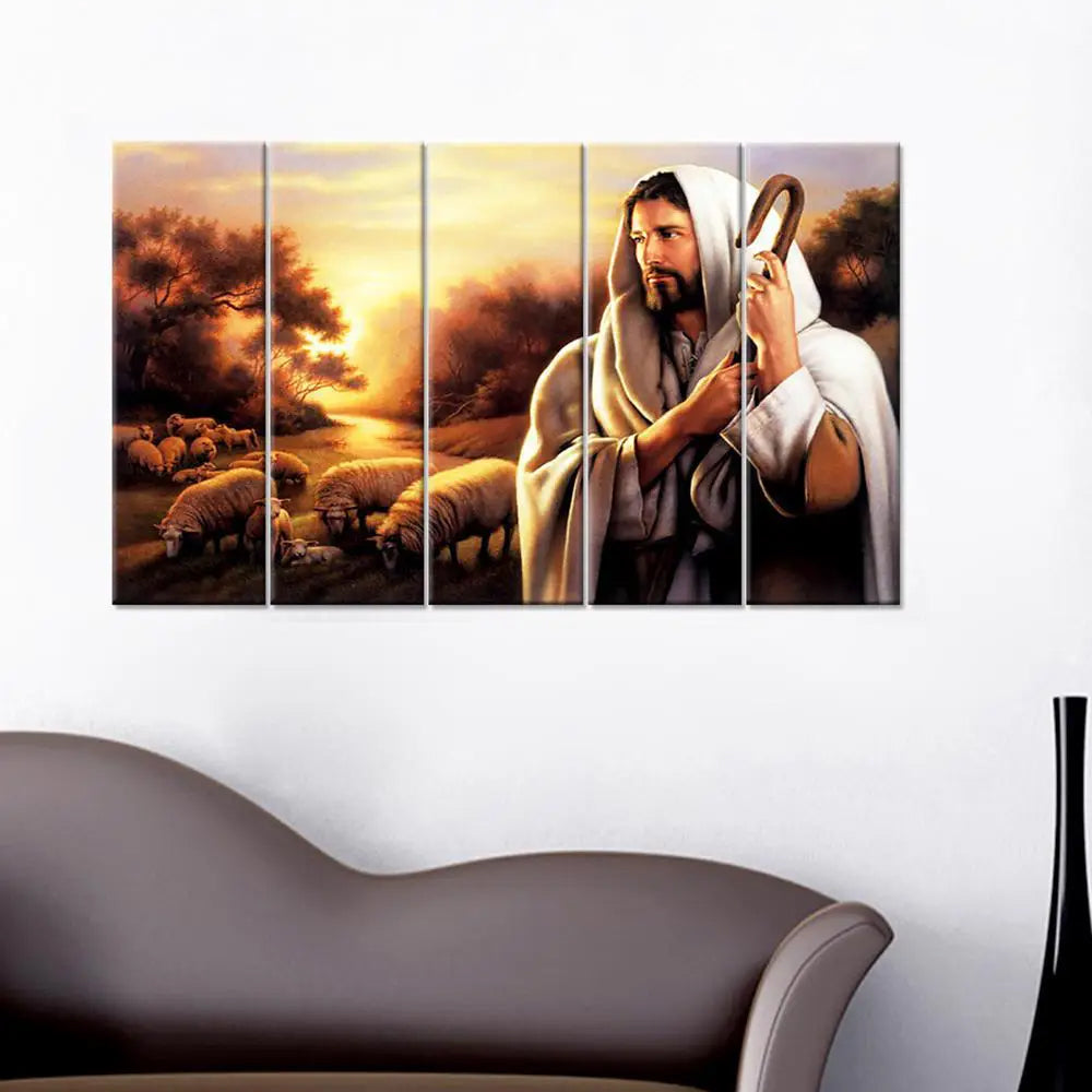 Jesus The Savior Religious Spiritual Multiple MDF Framed Canvas Wall Painting for Home Living Room, Bedroom, Office Wall Decoration (24" x 8" Each Panel)