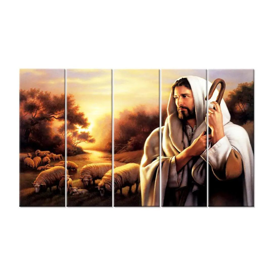 Jesus The Savior Religious Spiritual Multiple MDF Framed Canvas Wall Painting for Home Living Room, Bedroom, Office Wall Decoration (24" x 8" Each Panel)