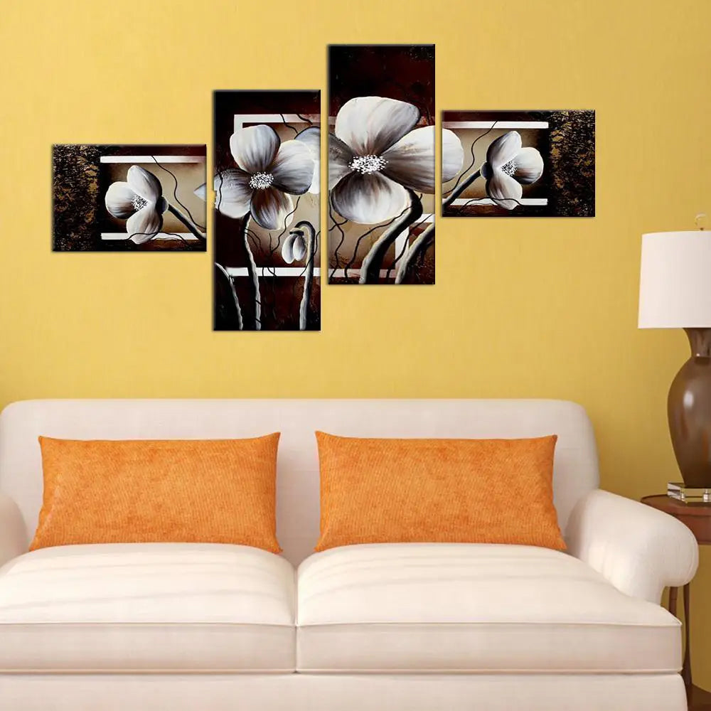 Large Modern 4 pcs Beautiful Flowers Multiple Framed Canvas Wall Painting for Living Room, Bedroom, Office Wall Decoration