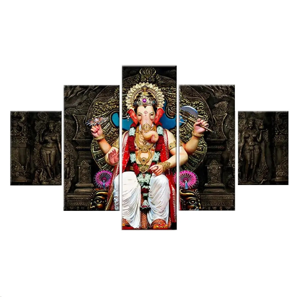 Lal Bagh Lord Ganesha Religious Multiple Framed Canvas Wall Painting for Living Room, Bedroom, Office Wall Decoration