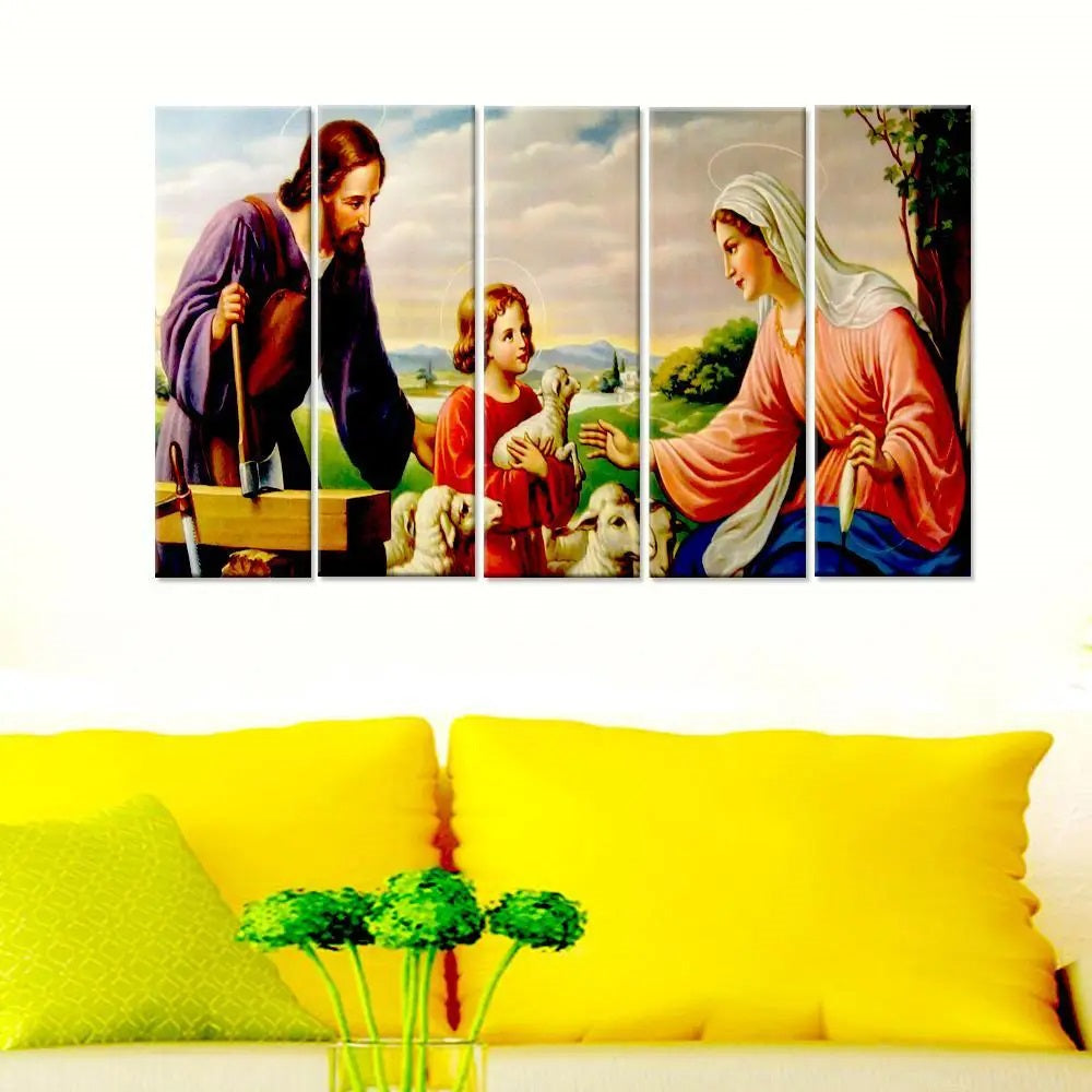 Jesus with Family Spiritual  Multiple Framed Canvas Wall Art Painting for Living Room, Bedroom, Office Wall Decoration  (24" x 8" Each Panel)