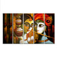 Radha Krishna Folk Art Multiple Framed Canvas Wall Painting for Living Room, Bedroom, Office Wall Decoration (24" H x 8" W Each panel)