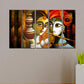 Radha Krishna Folk Art Multiple Framed Canvas Wall Painting for Living Room, Bedroom, Office Wall Decoration (24" H x 8" W Each panel)