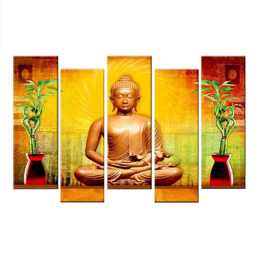 Golden Lord Buddha Multi Framed Canvas Wall Art | Symbol of Peace & Serenity