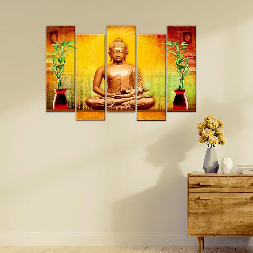 Golden Lord Buddha Multi Framed Canvas Wall Art | Symbol of Peace & Serenity