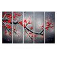 Red Cherry Blossom Tree Branch Multi Wood Framed Canvas Wall Painting for Living Room, Bedroom, Office Wall Decoration(24" H x 8" W Each panel)