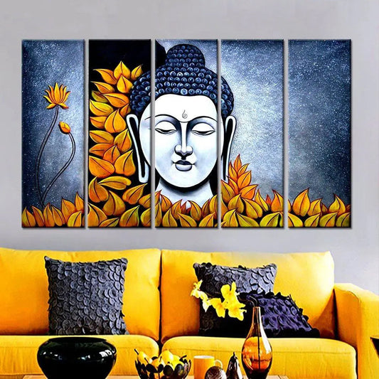 Lord Buddha Spiritual Stretched and Framed on Wood Canvas Print Wall Painting  for Living Room, Bedroom, Office Wall Decoration(24" H x 8" W Each panel)