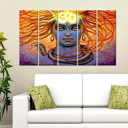 Lord Shiva Religious Multi Framed Canvas Wall Painting for Living Room, Bedroom, Office Wall Decoration(24" H x 8" W Each panel)