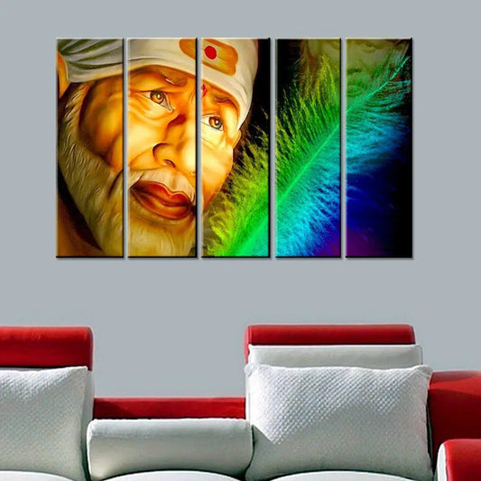 Sai Baba Colorful Multi Wood Framed Canvas Wall Painting for Living Room, Bedroom, Office Wall Decoration(24" H x 8" W Each panel)