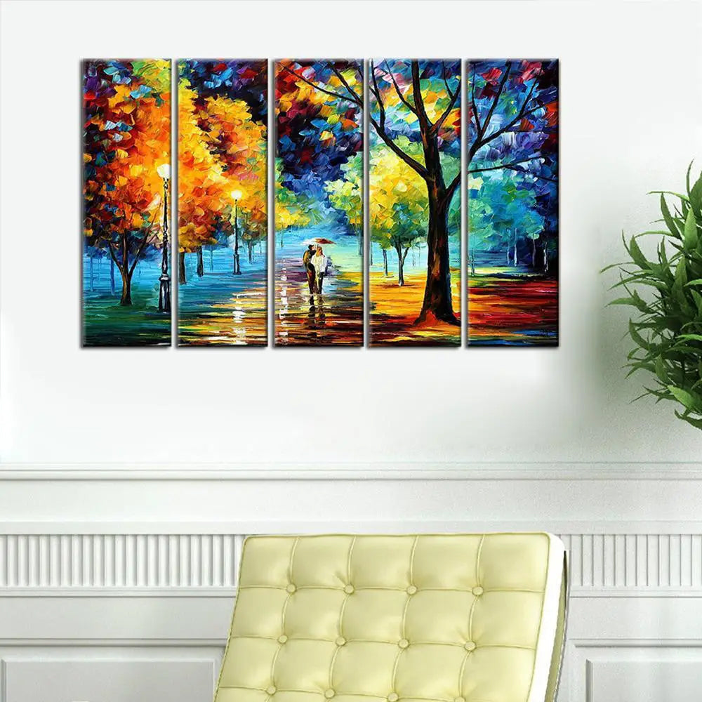 Love Couple in Forest Multiple Framed Canvas Wall Painting for Living Room, Bedroom, Office Wall Decoration(24" H x 8" W Each panel)